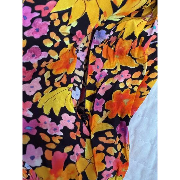 Rebecca Vallance Dress Womens 10 Black Multi Arles Midi Floral Pearl Buttons - Picture 8 of 12